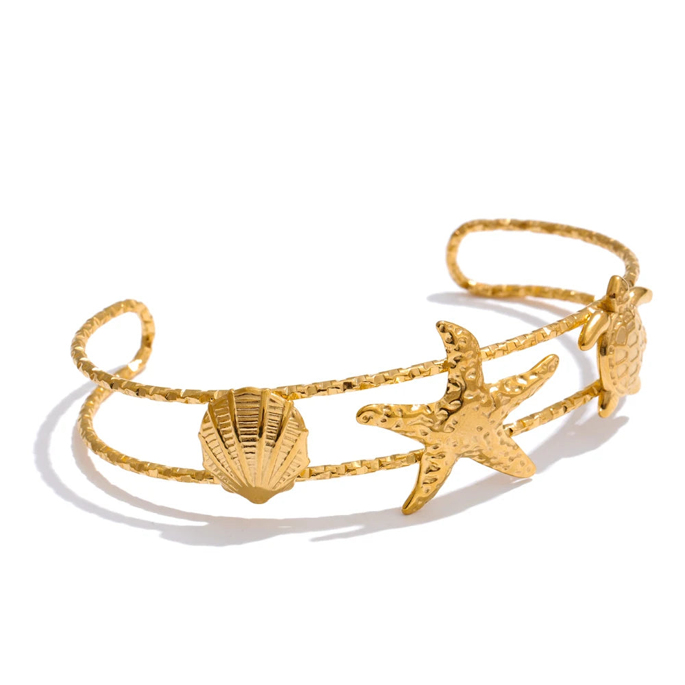 Shell Star Sun Bracelet — Gold-Plated Stainless Steel with Shell · PS2309
