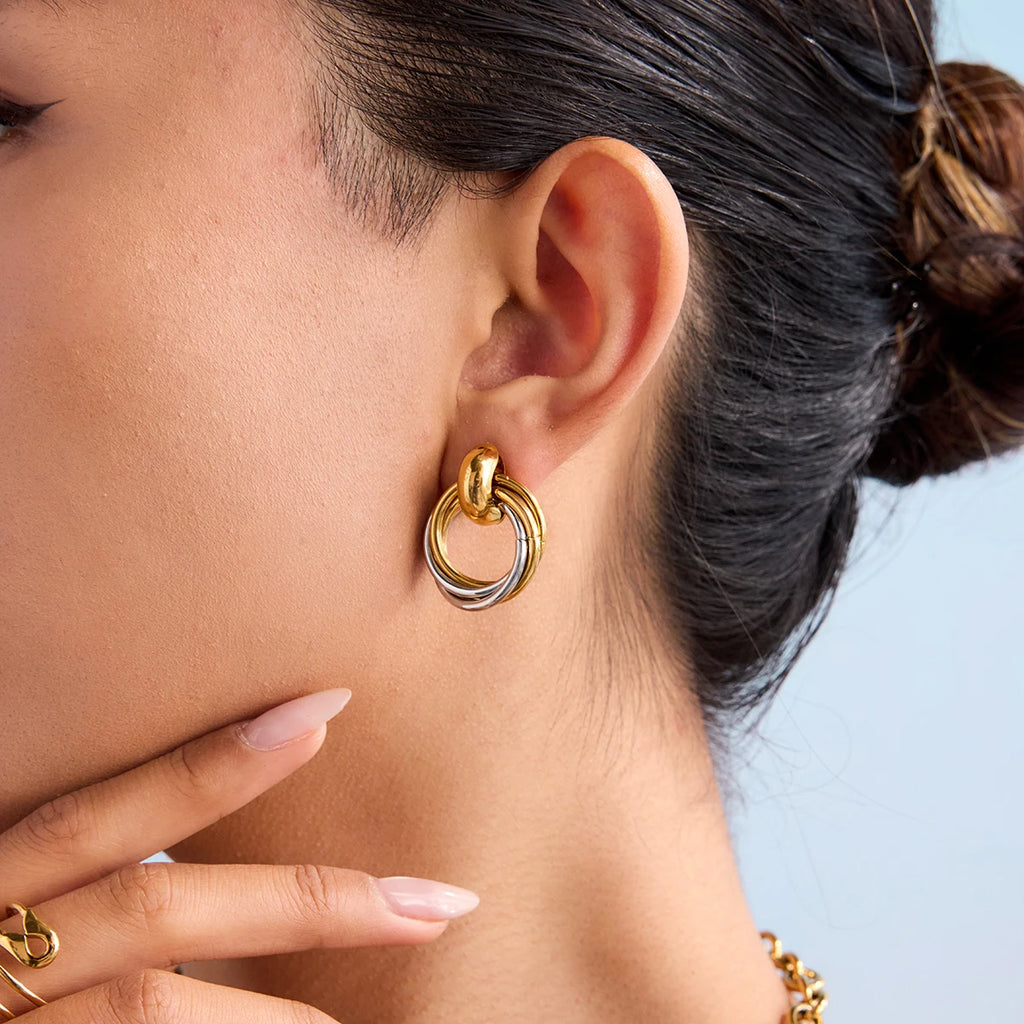 Two-Tone Knot Hoop Earrings — Stainless Steel · PS102
