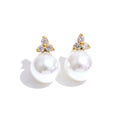 Cubic Zirconia Pearl Geometric Earrings — Gold-Plated Stainless Steel with Pearl and Cubic Zirconia · PS1862