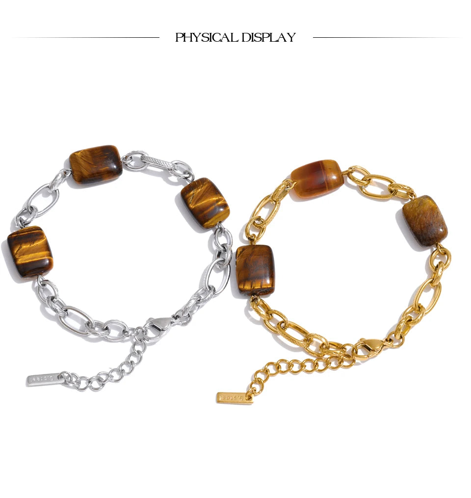 Shell Natural Stone Geometric Bracelet — Gold-Plated Stainless Steel with Natural Stone and Shell · PS1170