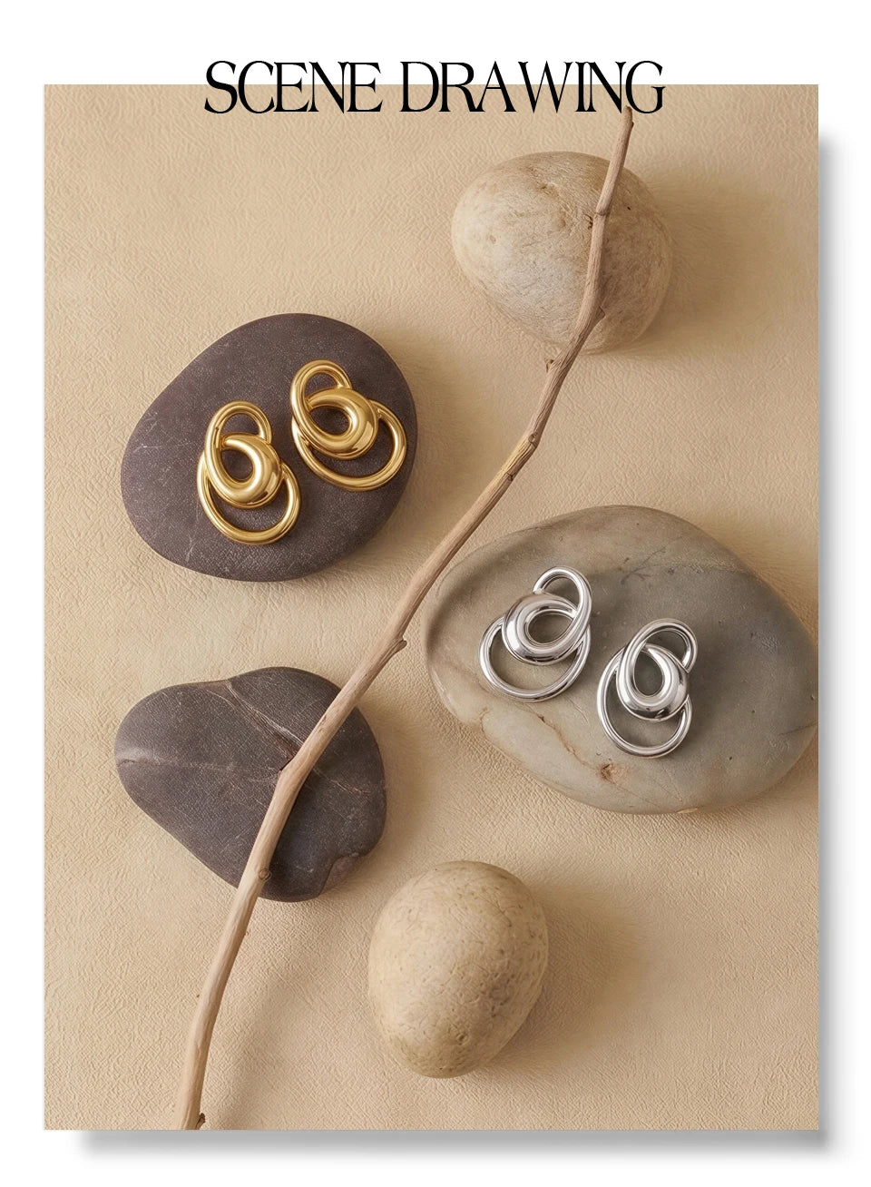 Geometric earrings in gold-plated stainless steel.