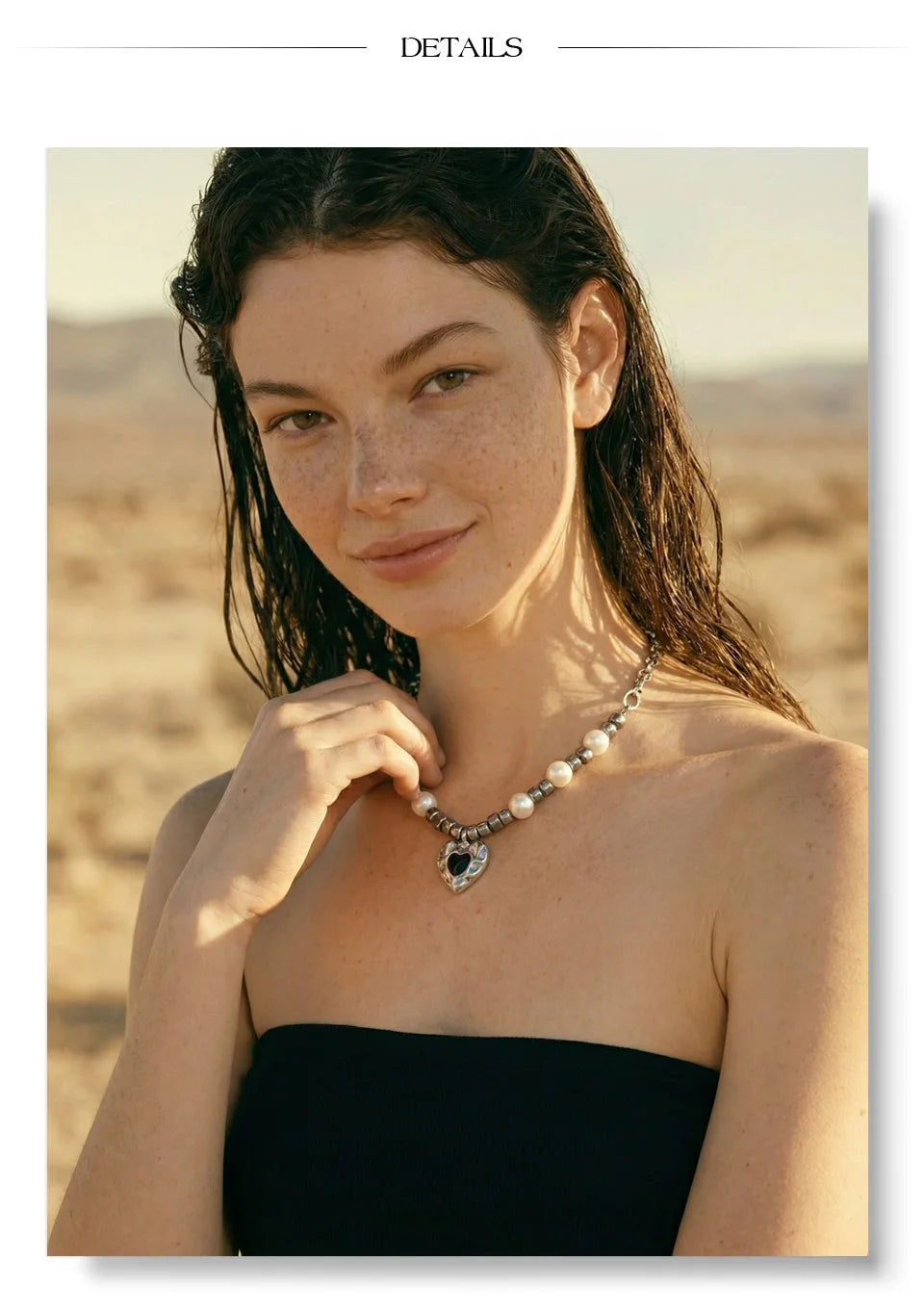 Pearl heart beaded necklace in gold-plated stainless steel with pearl.