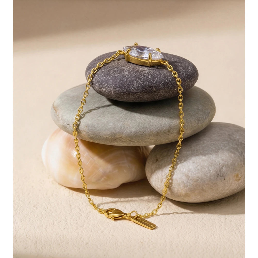 Cubic Zirconia Geometric Chain Bracelet — Gold-Plated Stainless Steel with Cubic Zirconia · PS1057