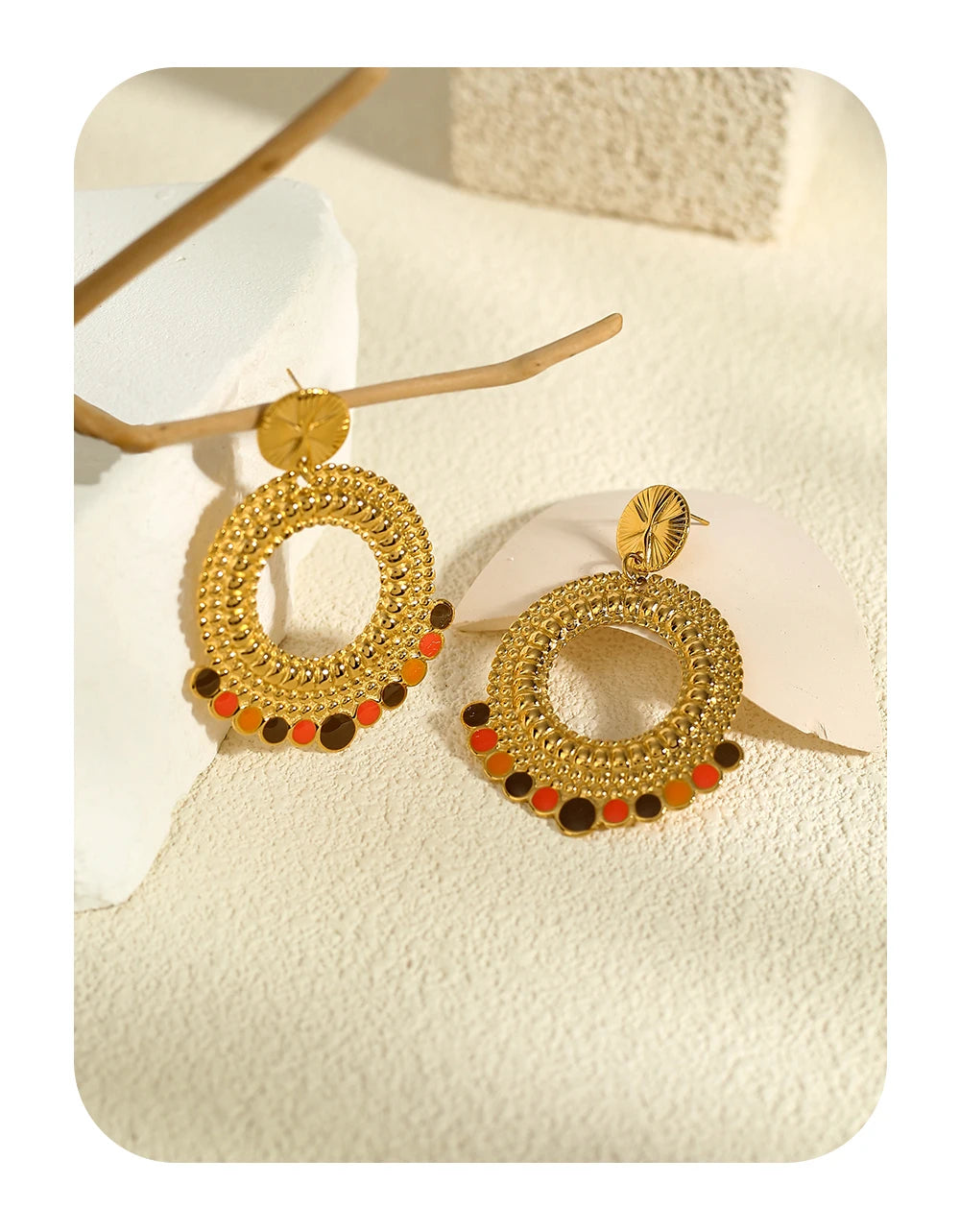 Drop Earrings Geometric Metal Texture Enamel — 316L Stainless Steel · PS442