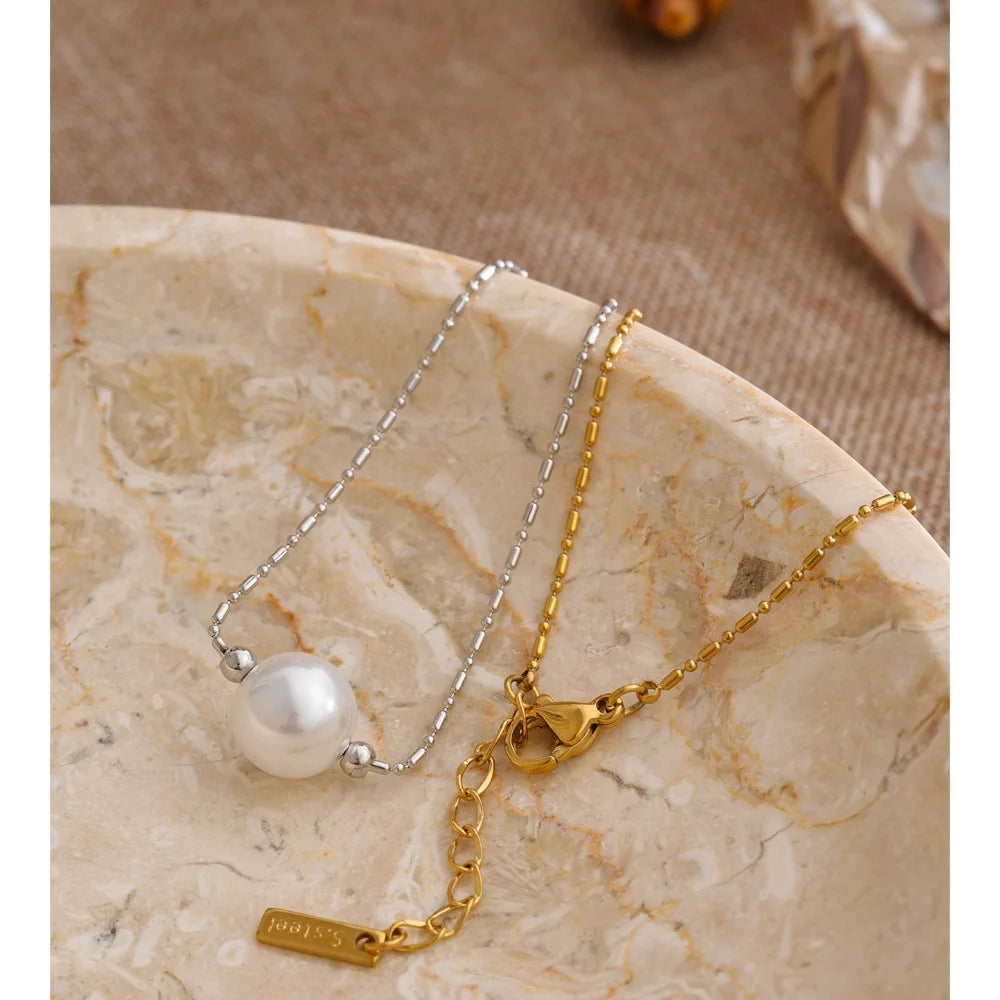 Pearl Geometric Chain Bracelet — Gold-Plated Stainless Steel with Pearl · PS1048