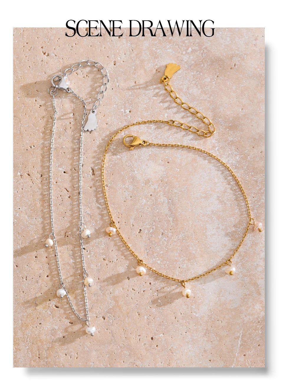 Freshwater pearl geometric chain necklace in gold-plated stainless steel with freshwater pearl.