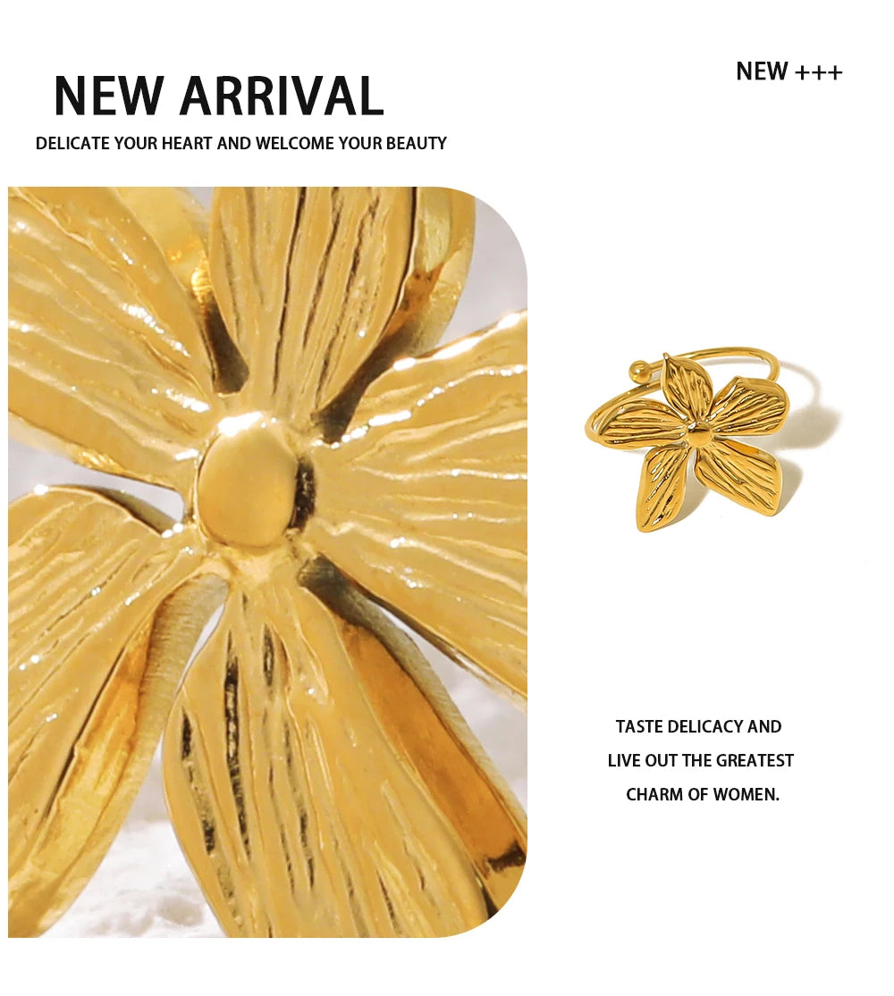 Irregular Flower Ring Vintage Adjustable — 316L Stainless Steel · PS445