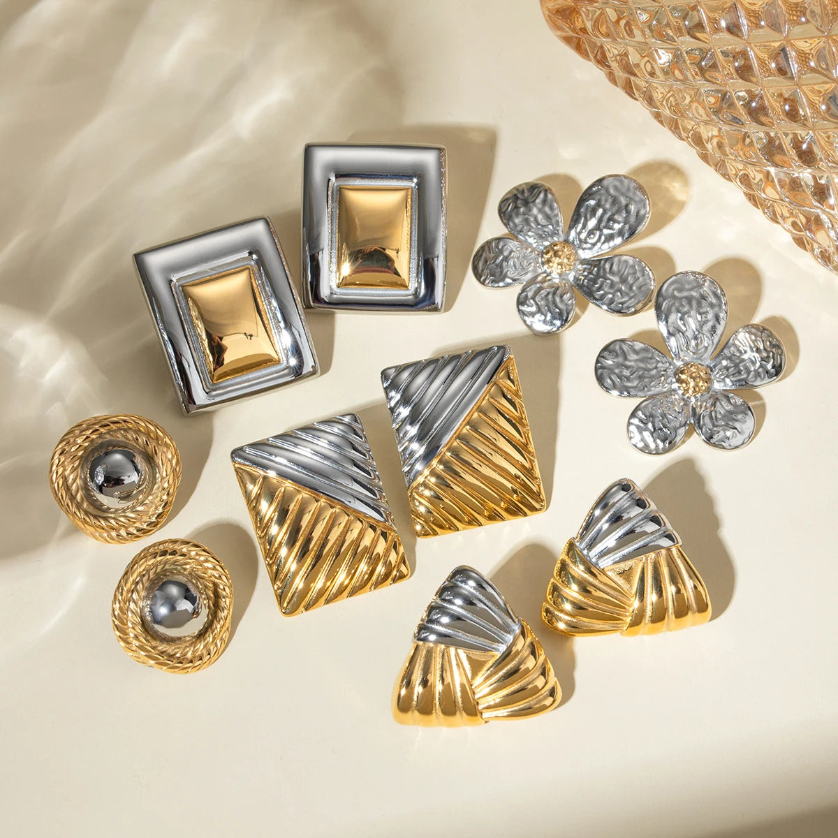 Two-Tone Statement Earrings — Stainless Steel · PS127