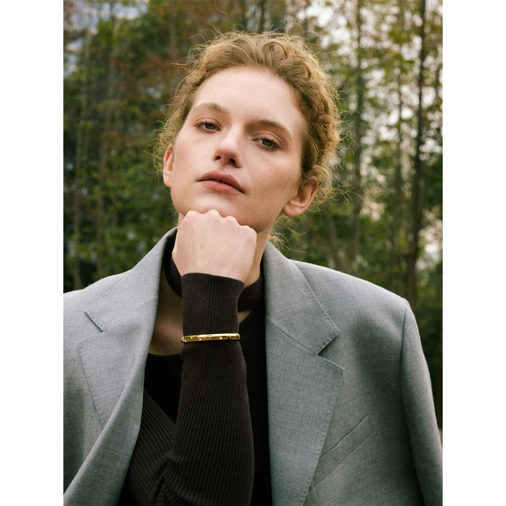 Cubic Zirconia Geometric Bracelet — Gold-Plated Stainless Steel with Cubic Zirconia · PS2150