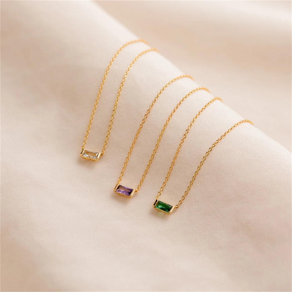 Twelve Month Birthday Stone Necklace 12 Birthday Stone Zircon Necklace Decoration Moon Stone Ladies Stainless Steel