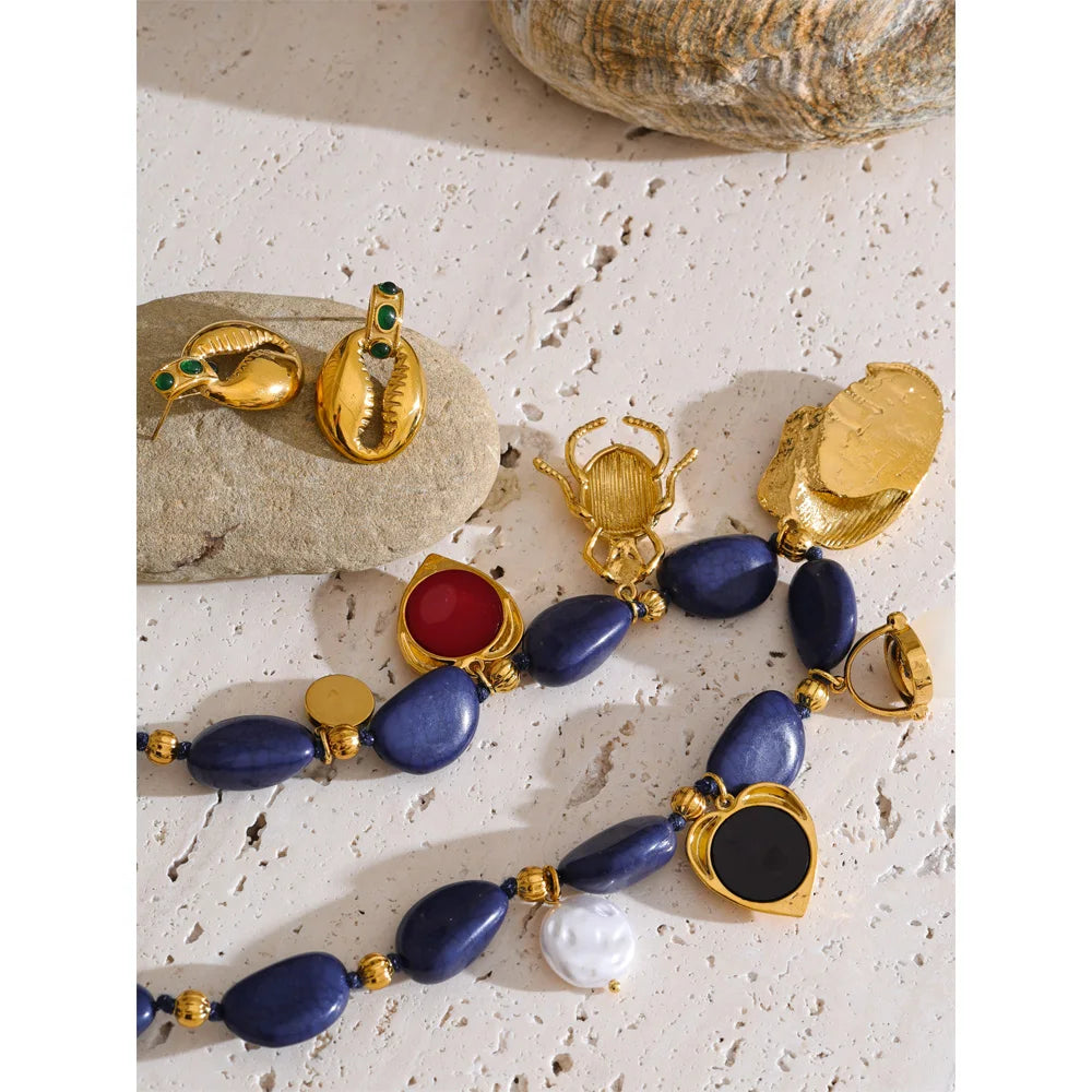 Blue Pearl Acrylic Earrings — Gold-Plated Stainless Steel with Pearl and Acrylic · PS2013