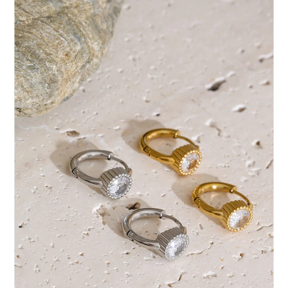 Cubic Zirconia Geometric Earrings — Gold-Plated Stainless Steel with Cubic Zirconia · PS1384
