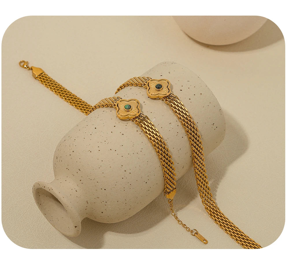 Coarse Chain Flowers Natural Stone Chain Necklace — 316L Stainless Steel · PS387