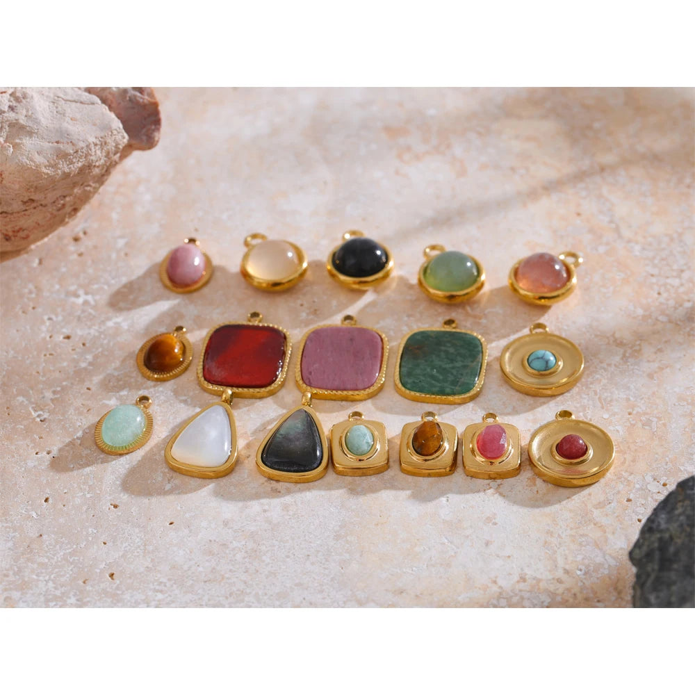 Natural Stone Geometric Earrings — Gold-Plated Stainless Steel with Natural Stone · PS1580