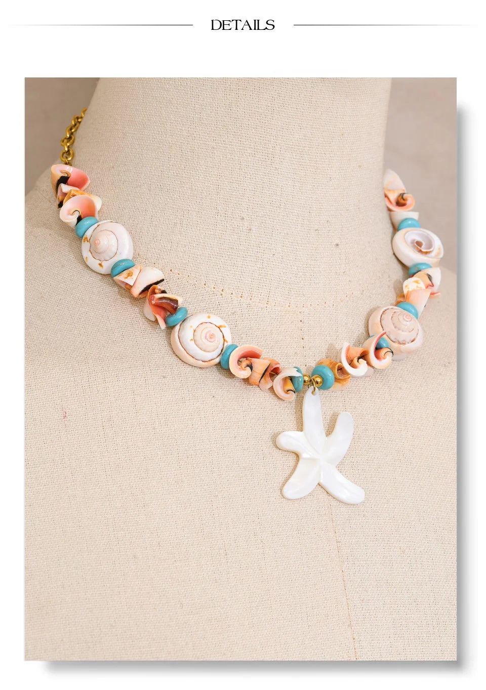 Shell star geometric necklace in gold-plated stainless steel with shell.
