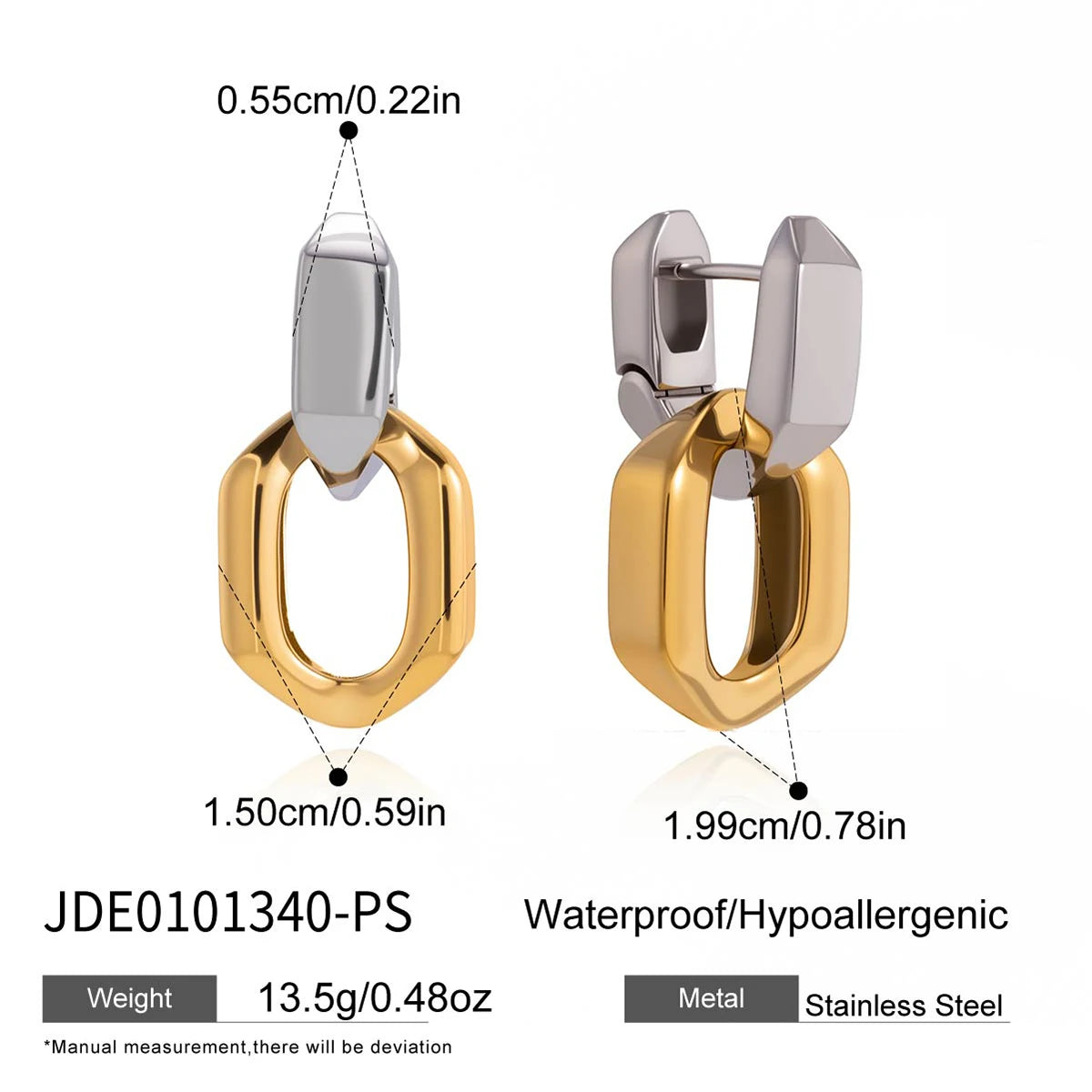 Two-Tone Pet Geometric Earrings — Stainless Steel · PS369