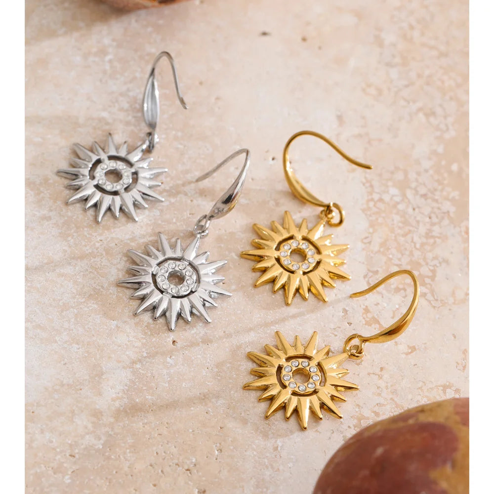 Cubic Zirconia Sun Earrings — Gold-Plated Stainless Steel with Cubic Zirconia · PS935