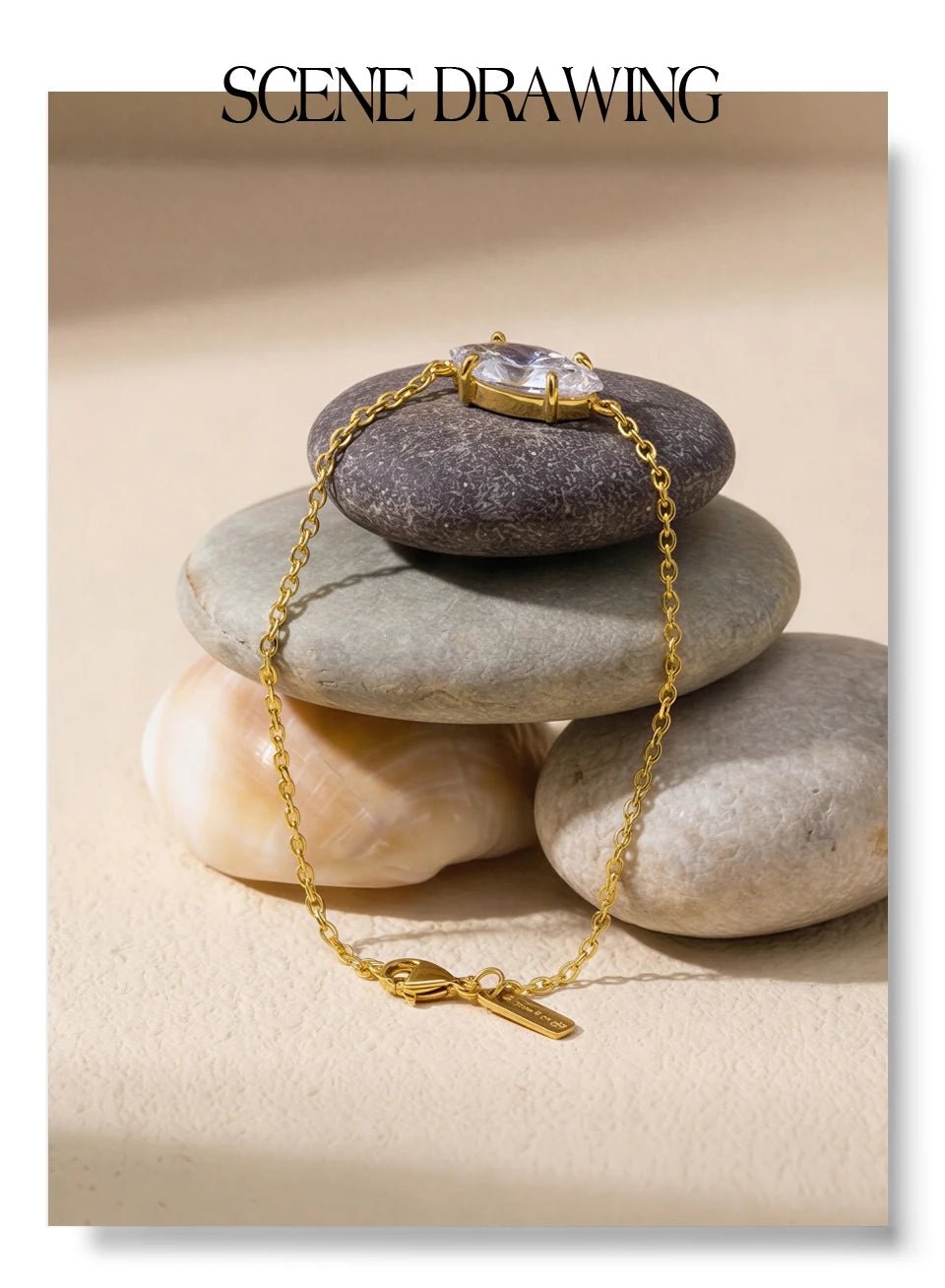 Cubic Zirconia Geometric Chain Bracelet — Gold-Plated Stainless Steel with Cubic Zirconia · PS1057