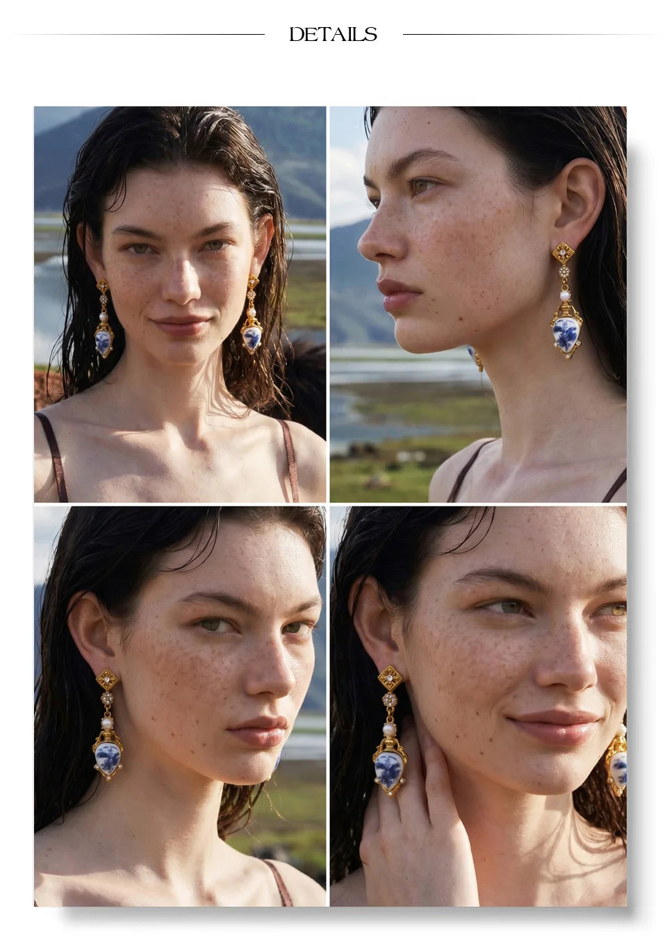 Resin flower geometric earrings in gold-plated stainless steel with resin.