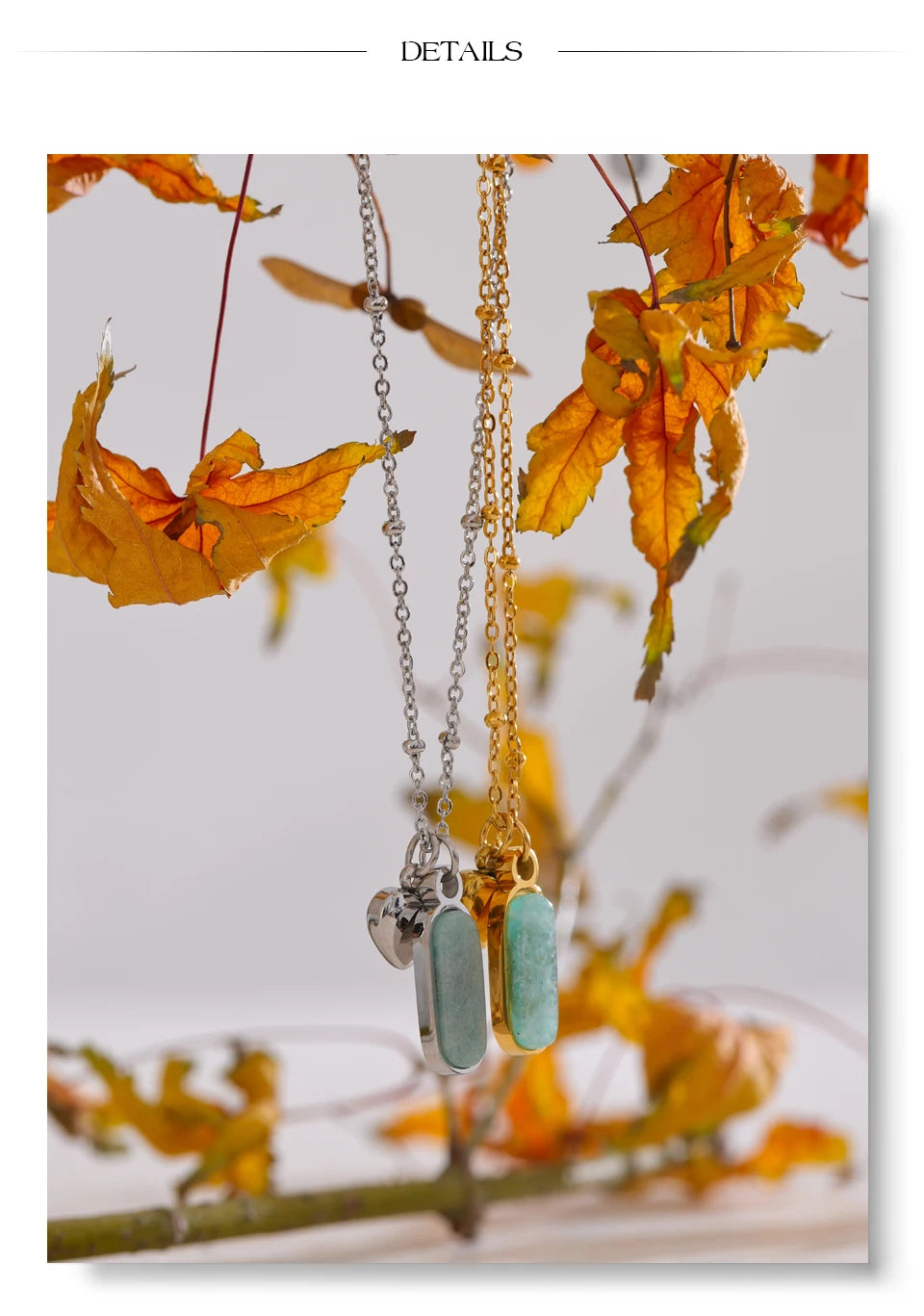 Natural stone heart geometric necklace in gold-plated stainless steel with natural stone.