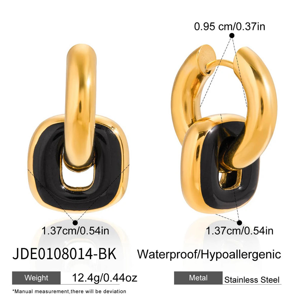 Brown Enamel Double Ring Earrings — Stainless Steel · PS283