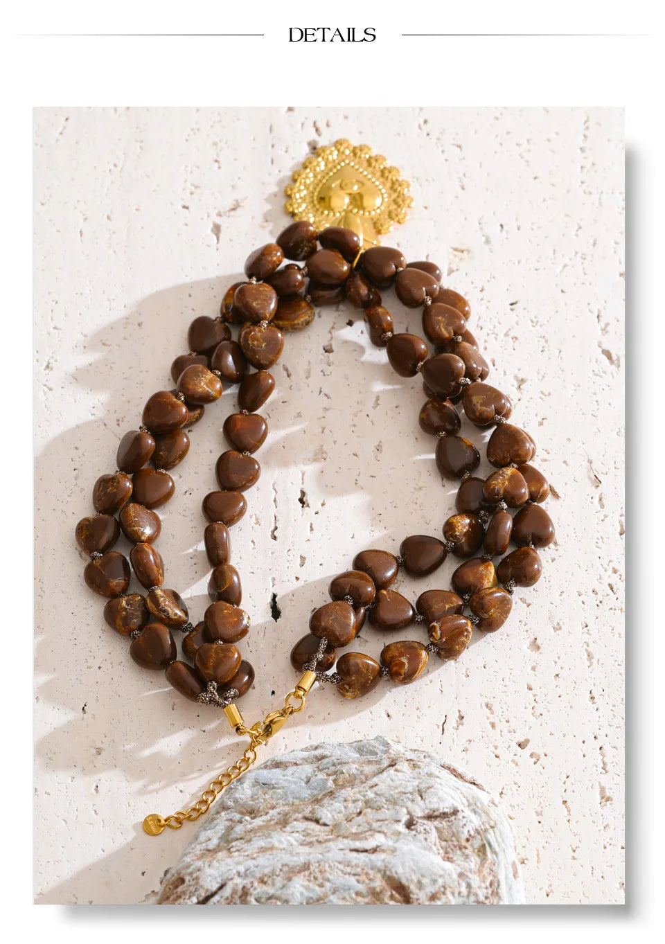 Acrylic Heart Beaded Necklace — Gold-Plated Stainless Steel with Acrylic · PS2237