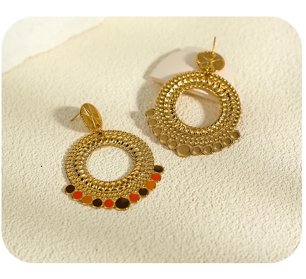 Drop Earrings Geometric Metal Texture Enamel — 316L Stainless Steel · PS442
