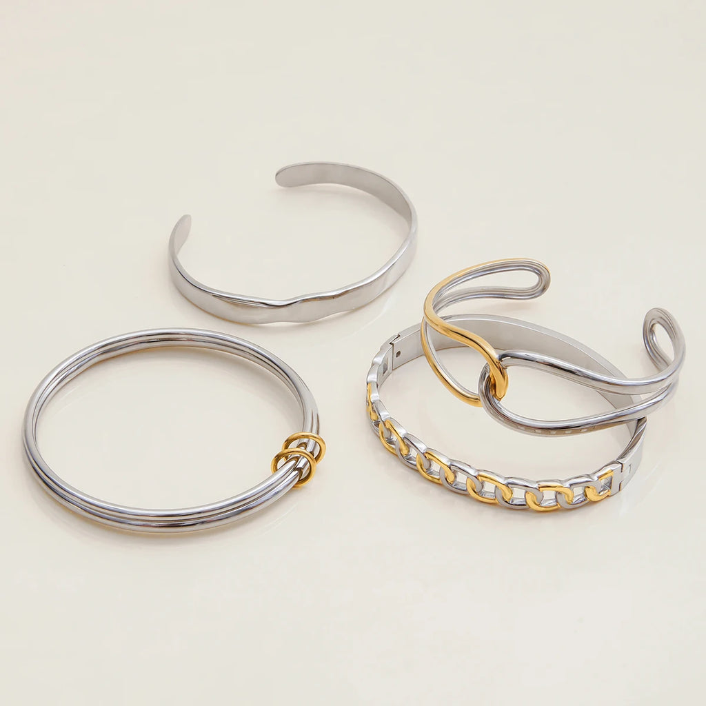 Two-Tone Chunky Bracelet Stack — Stainless Steel · PS041