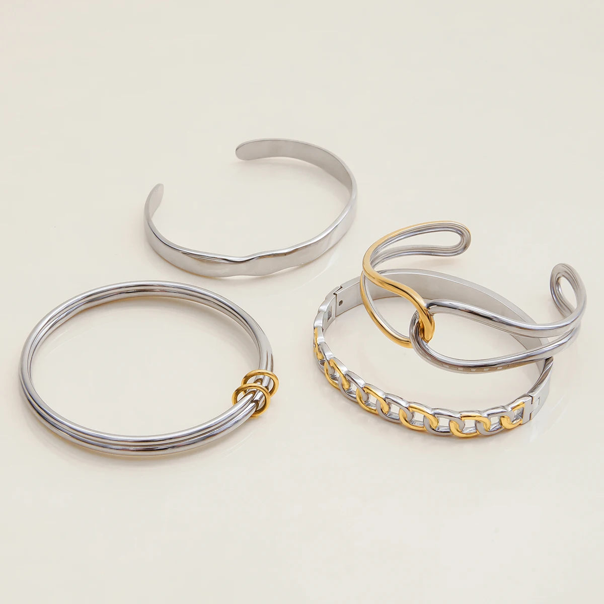 Two-Tone Chunky Bracelet Stack — Stainless Steel · PS041