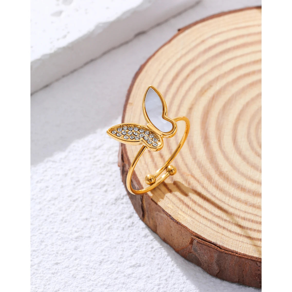 Butterfly Adjustable Ring Crystal Shell — 316L Stainless Steel · PS458