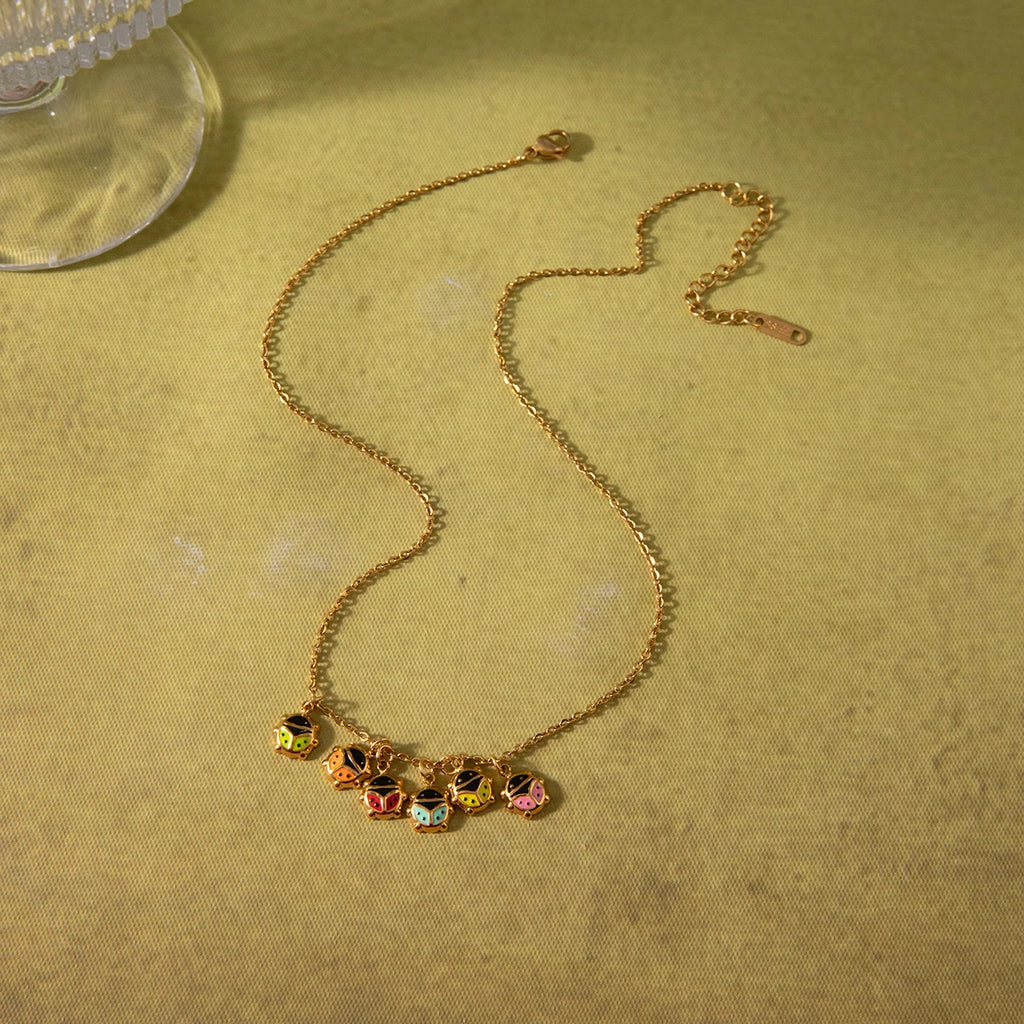 Green Stone Charm Necklace — Stainless Steel · PS179