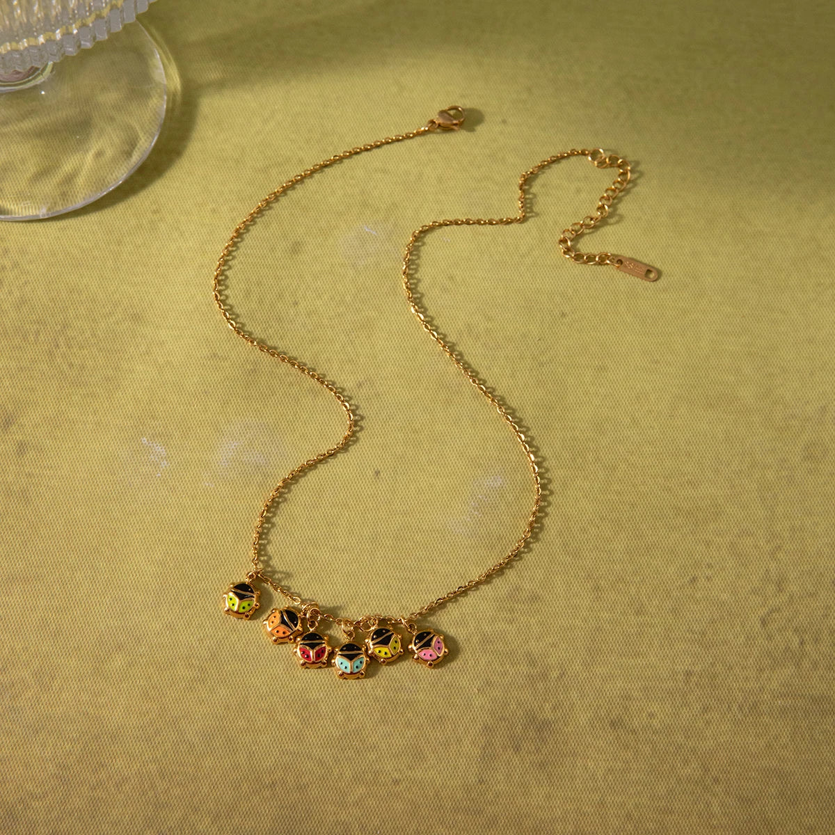 Green Stone Charm Necklace — Stainless Steel · PS179