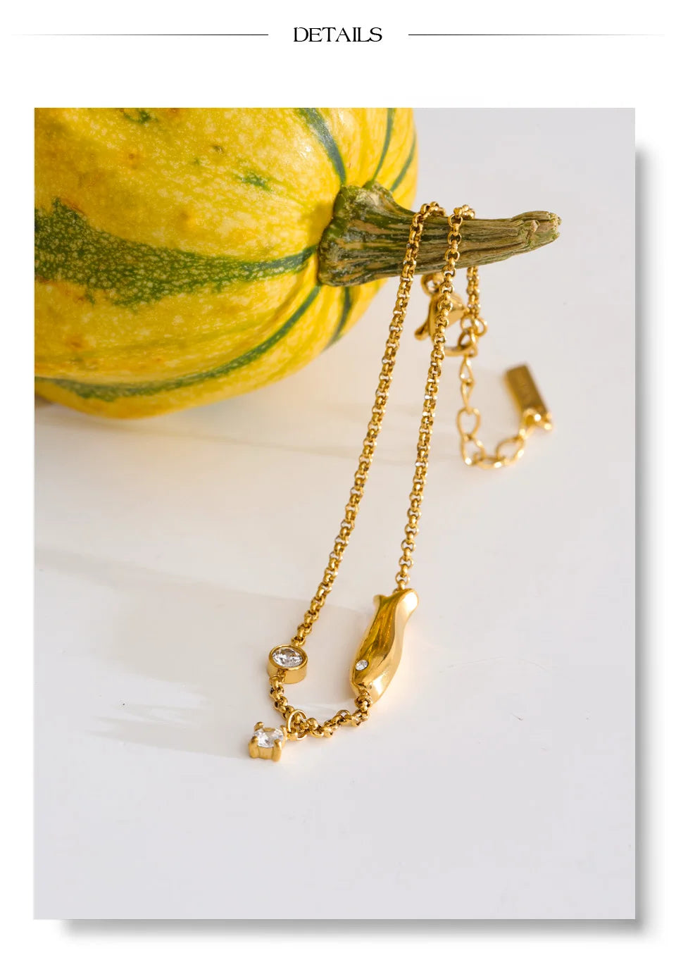 Cubic Zirconia Geometric Chain Bracelet — Gold-Plated Stainless Steel with Cubic Zirconia · PS1063