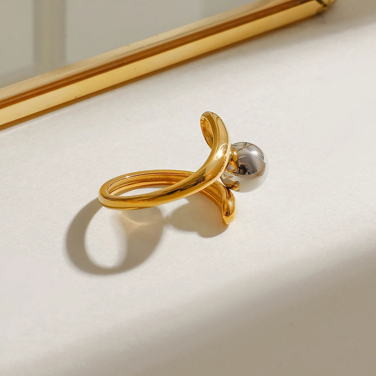 Two-Tone Steel Ball Ring — Stainless Steel · PS370