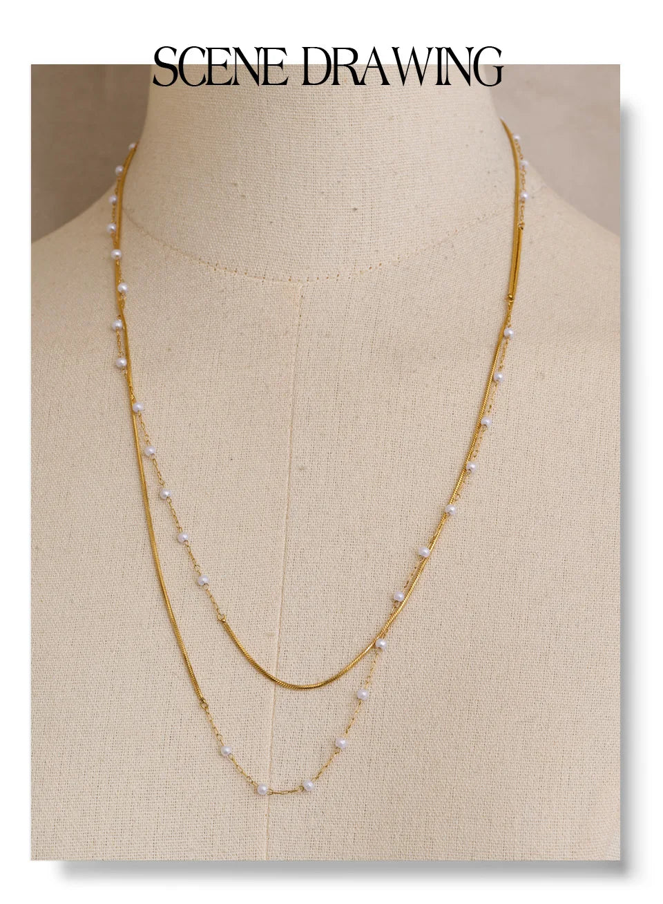Pearl geometric chain necklace in gold-plated stainless steel with pearl.