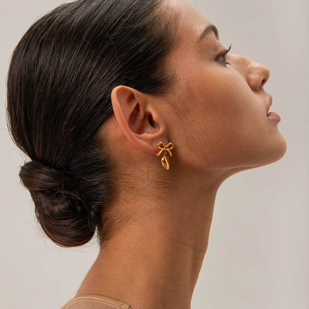 Bow Heart Drop Earrings — Stainless Steel · PS064