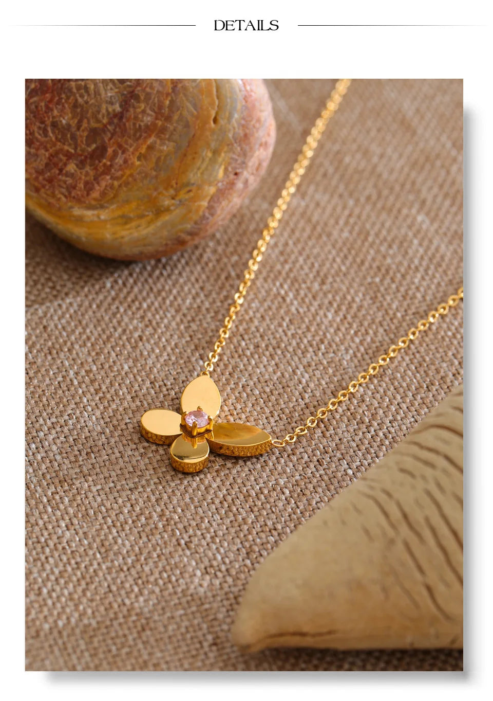 Cubic zirconia butterfly necklace in gold-plated stainless steel with cubic zirconia.