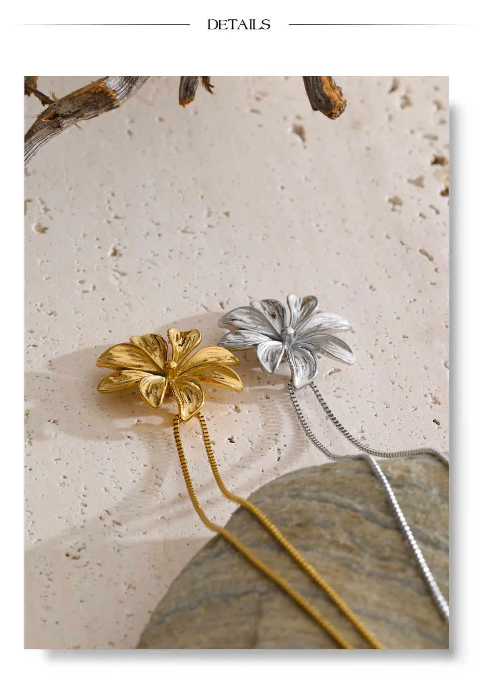 Flower necklace in gold-plated stainless steel.