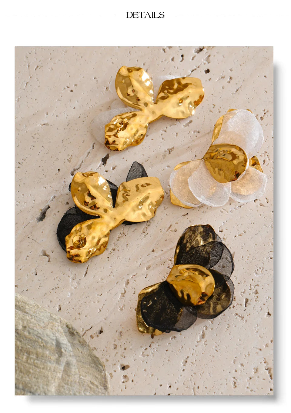 Flower earrings in gold-plated stainless steel.