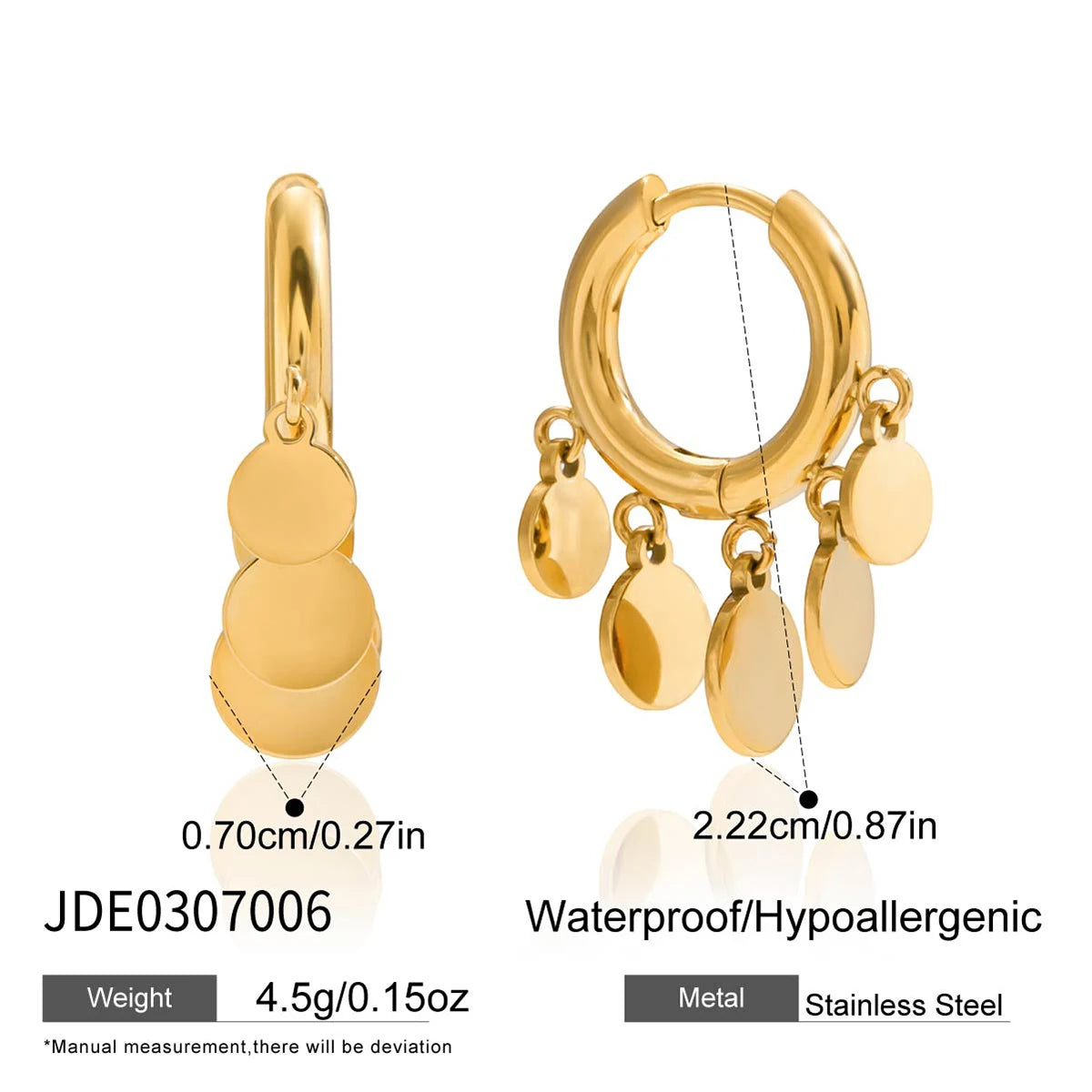 Leaf Charm Hoop Earrings — Stainless Steel · PS098