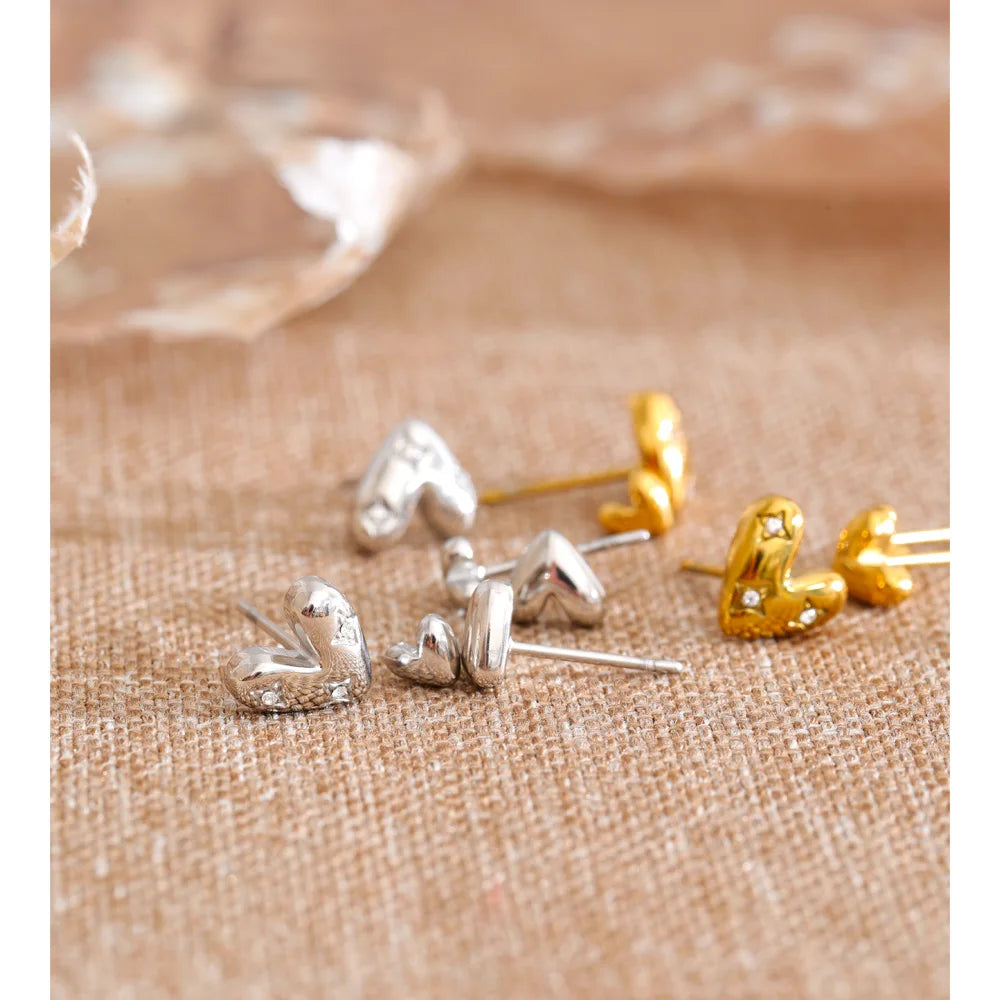 Cubic Zirconia Heart Earrings — Gold-Plated Stainless Steel with Cubic Zirconia · PS1134
