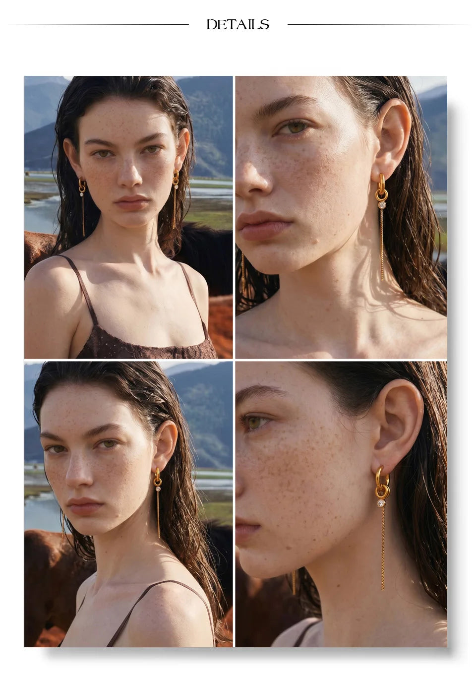 Geometric chain earrings in gold-plated stainless steel.