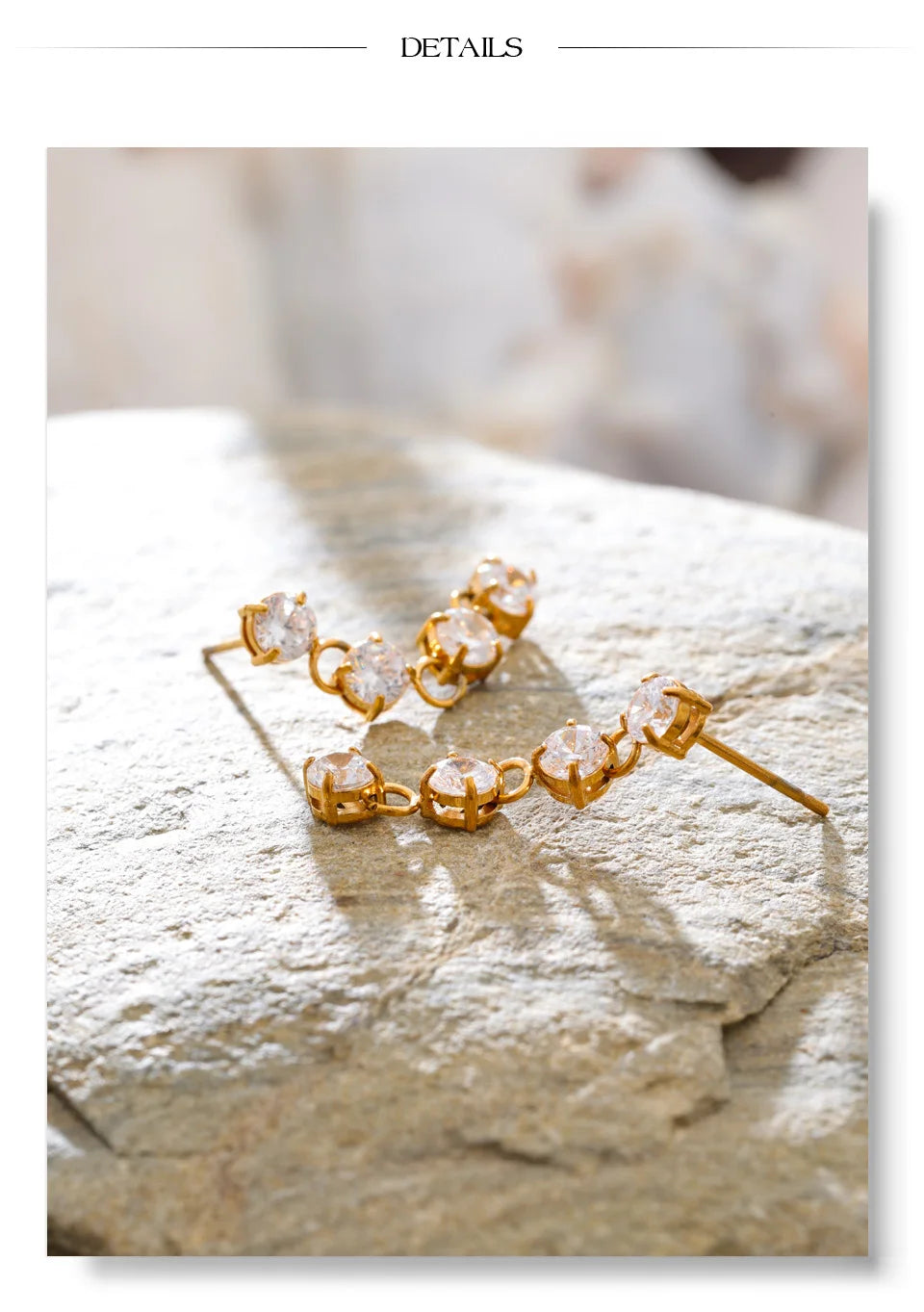 Cubic zirconia geometric chain earrings in gold-plated stainless steel with cubic zirconia.