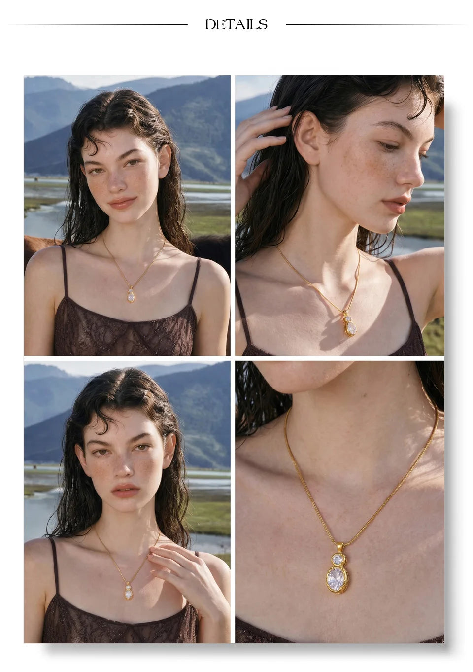 Cubic zirconia geometric necklace in gold-plated stainless steel with cubic zirconia.
