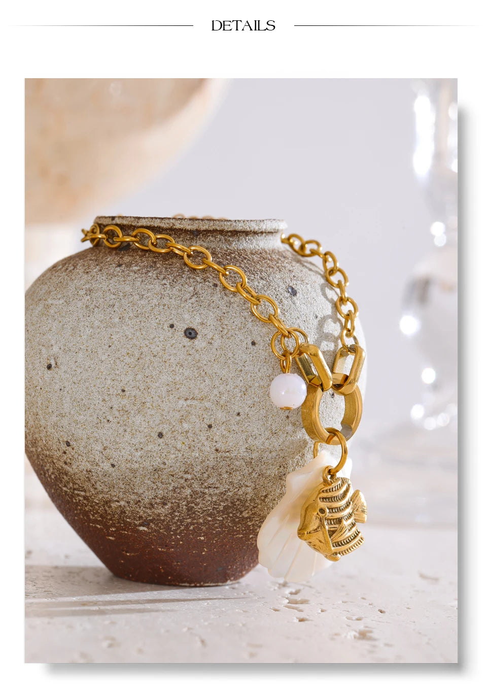 Shell Star Geometric Bracelet — Gold-Plated Stainless Steel with Shell · PS2251