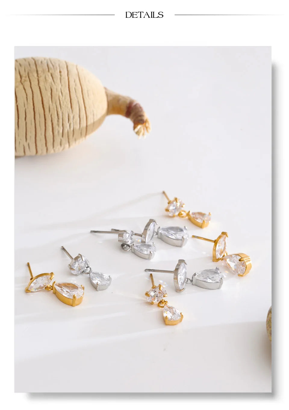 Cubic Zirconia Geometric Earrings — Gold-Plated Stainless Steel with Cubic Zirconia · PS1111