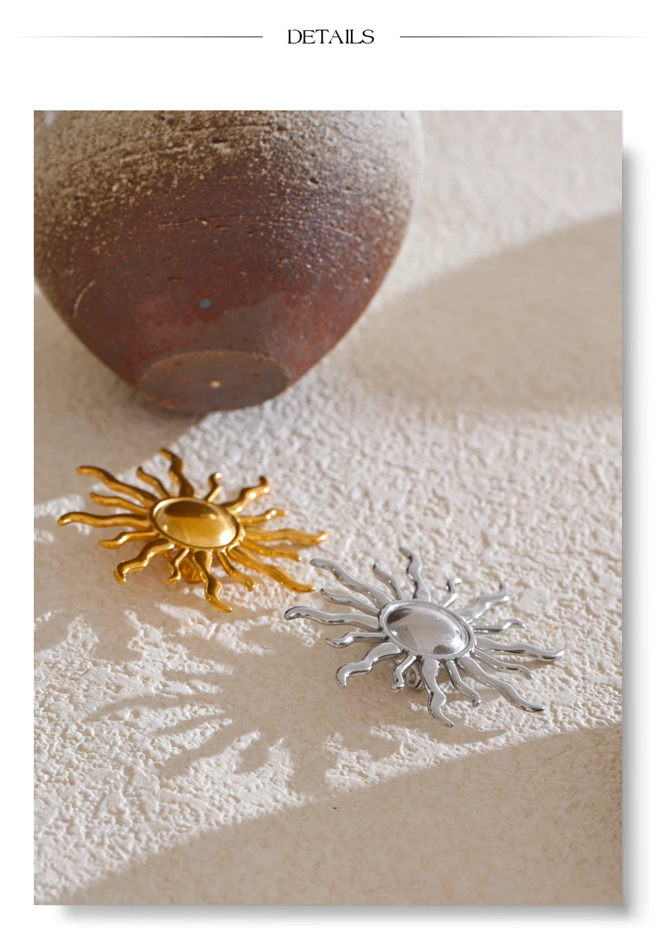 Sun Geometric Brooch — Gold-Plated Stainless Steel · PS1673