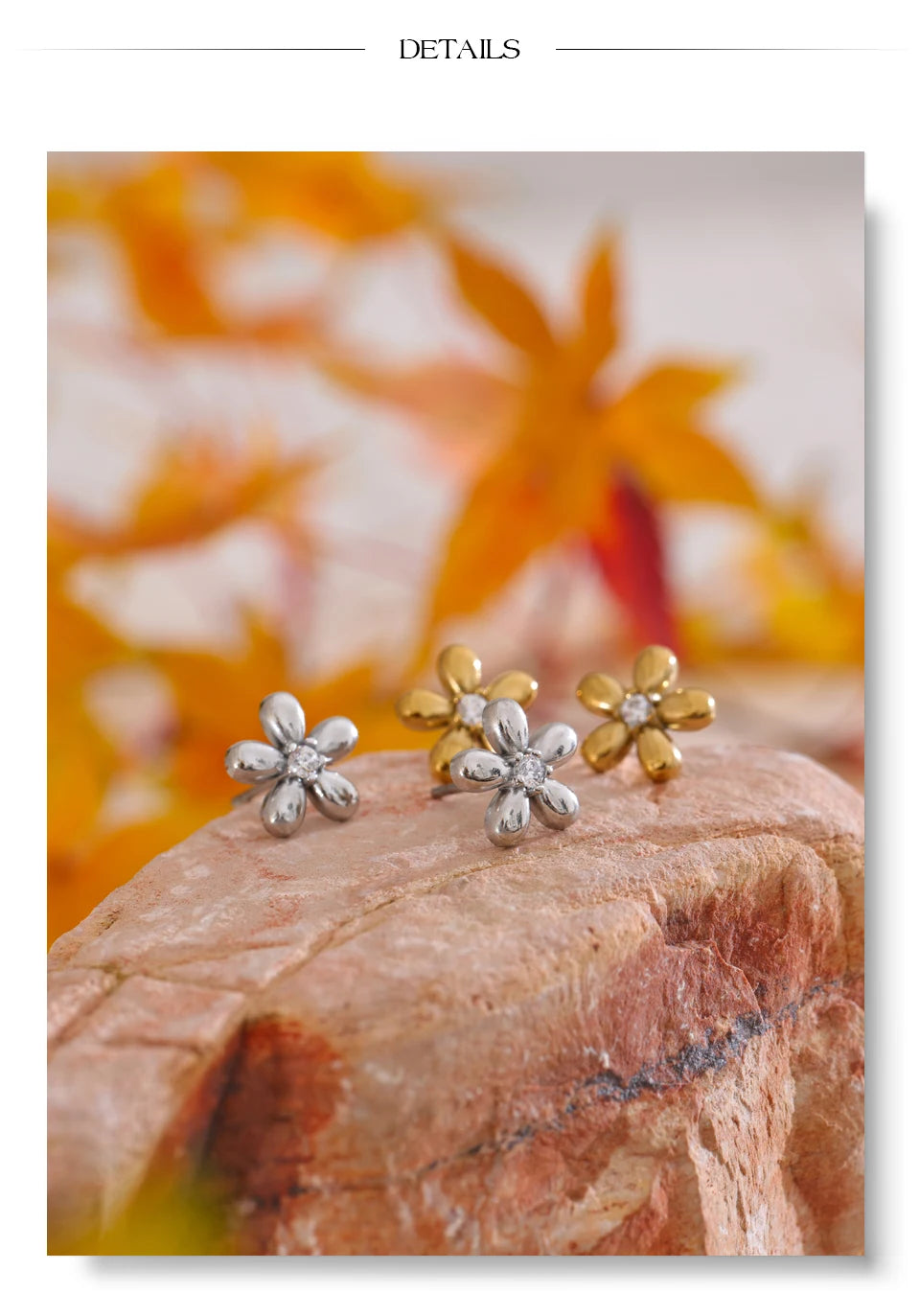 Cubic zirconia flower earrings in gold-plated stainless steel with cubic zirconia.