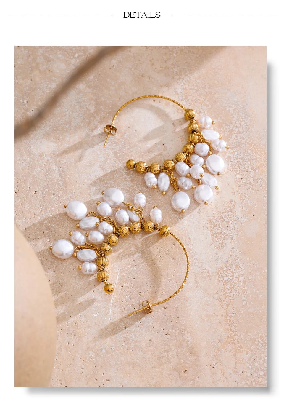 Pearl geometric earrings in gold-plated stainless steel with pearl.
