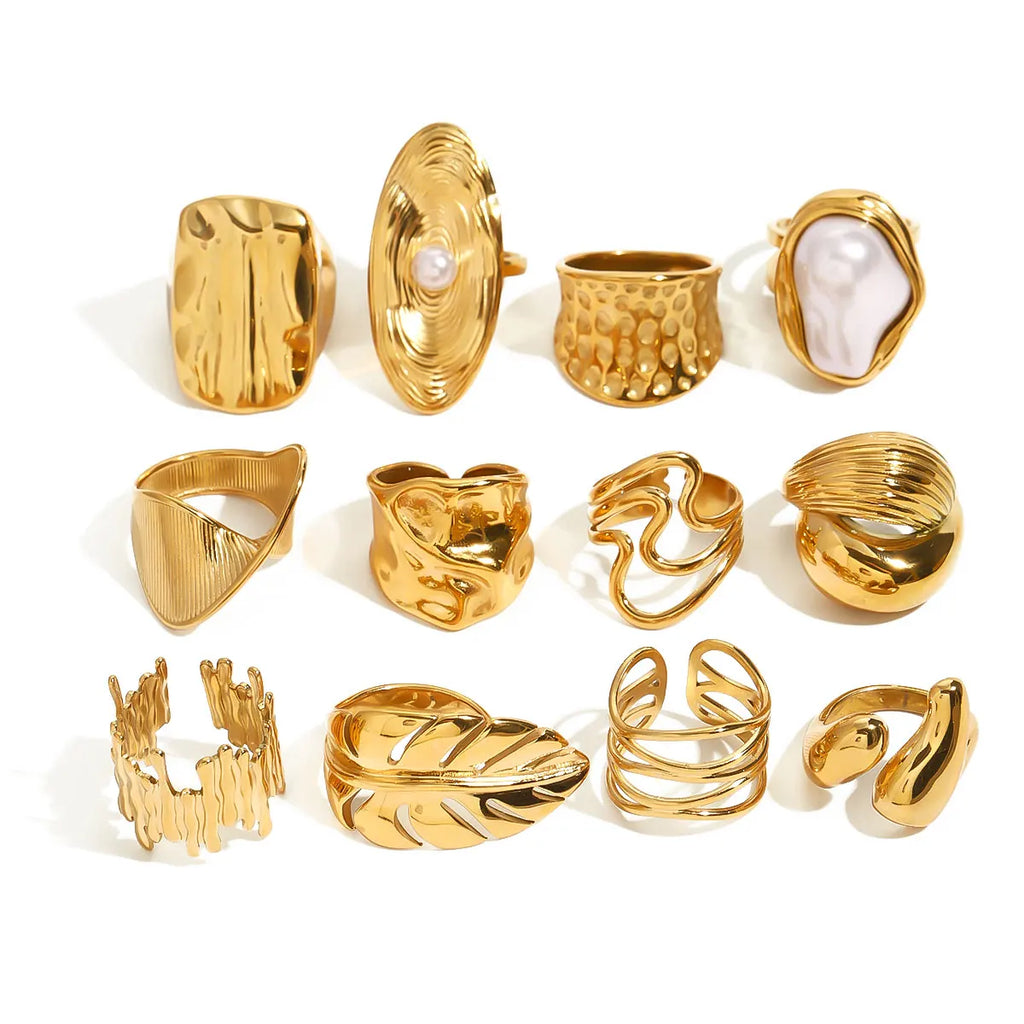 Pearl Statement Ring Stack — Stainless Steel · PS240